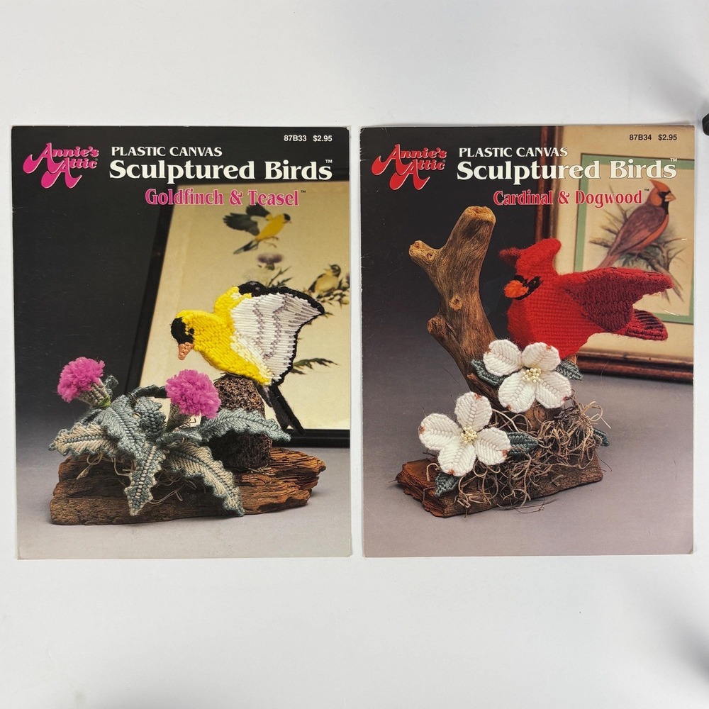 Vintage Plastic Canvas Birds Pattern Lot‎ Annies Attic 1991 Needlepoint Leaflets